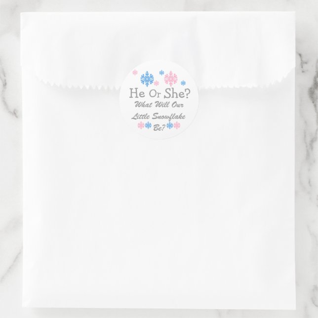 Little Snowflake Gender Reveal Classic Round Sticker (Bag)