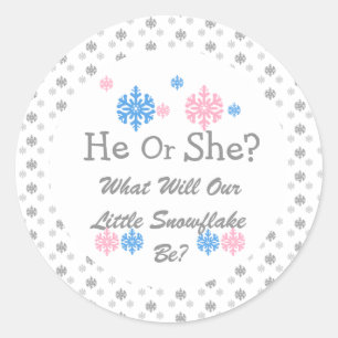 Little Snowflake Gender Reveal Classic Round Sticker
