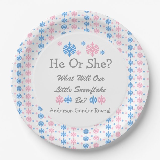 Little Snowflake Gender Reveal Paper Plate (Front)