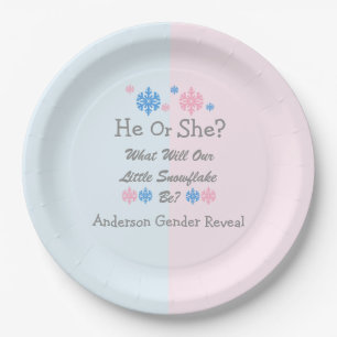 Little Snowflake Gender Reveal Paper Plate
