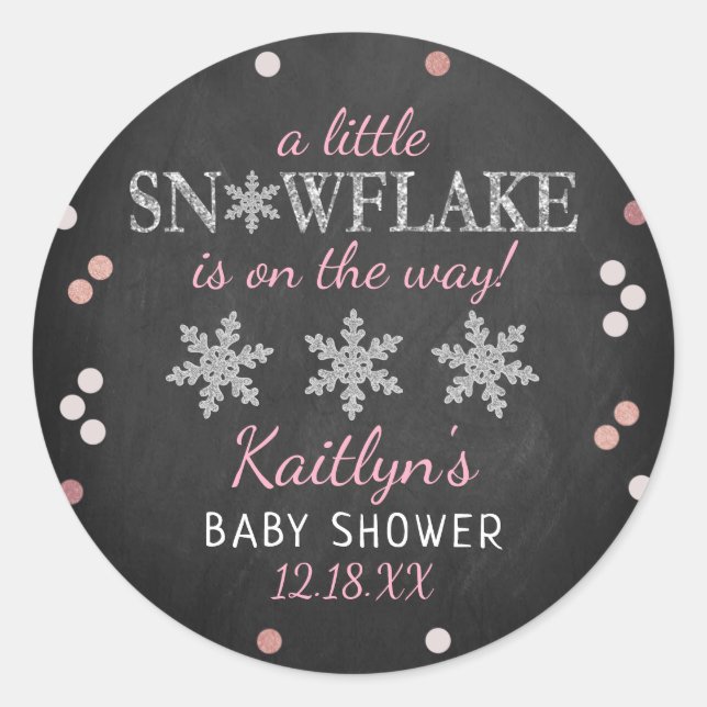 Little Snowflake Girls Winter Baby Shower Classic Round Sticker (Front)