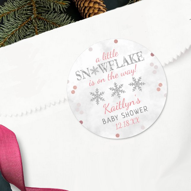 Little Snowflake Girls Winter Baby Shower Classic Round Sticker (Creator Uploaded)