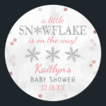 Little Snowflake Girls Winter Baby Shower Classic Round Sticker<br><div class="desc">Celebrate in style with these trendy baby shower stickers. The design is easy to personalise with your own wording and your family and friends will be thrilled when they see these fabulous stickers.</div>