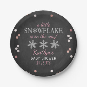 Little Snowflake Girls Winter Baby Shower Paper Plate