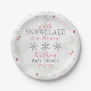 Little Snowflake Girls Winter Baby Shower Paper Plate
