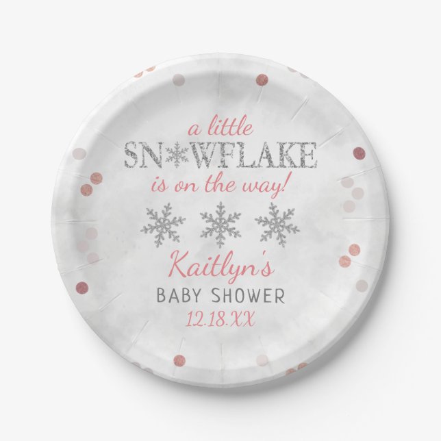Little Snowflake Girls Winter Baby Shower Paper Plate (Front)