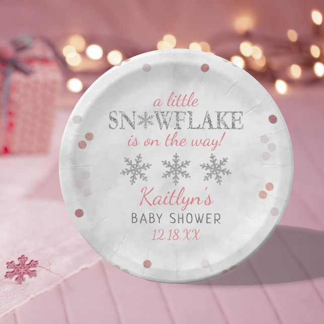 Little Snowflake Girls Winter Baby Shower Paper Plate (Creator Uploaded)