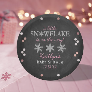 Little Snowflake Girls Winter Baby Shower Paper Plate