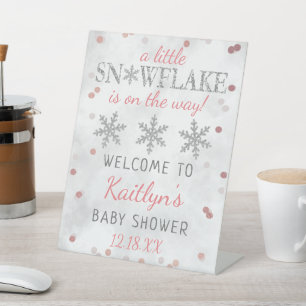Little Snowflake Girls Winter Baby Shower Welcome Pedestal Sign