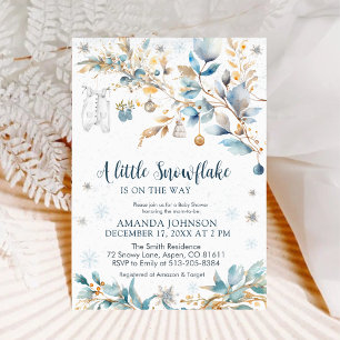 Little Snowflake Gold Winter Baby Shower Invitation