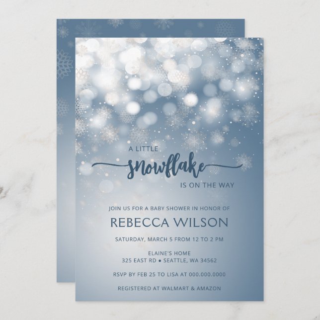 Little Snowflake is On the Way Boy Baby Shower Invitation (Front/Back)