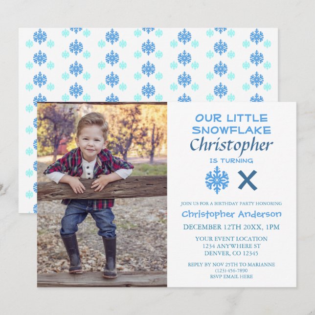 Little Snowflake Kids Birthday Invitation (Front/Back)