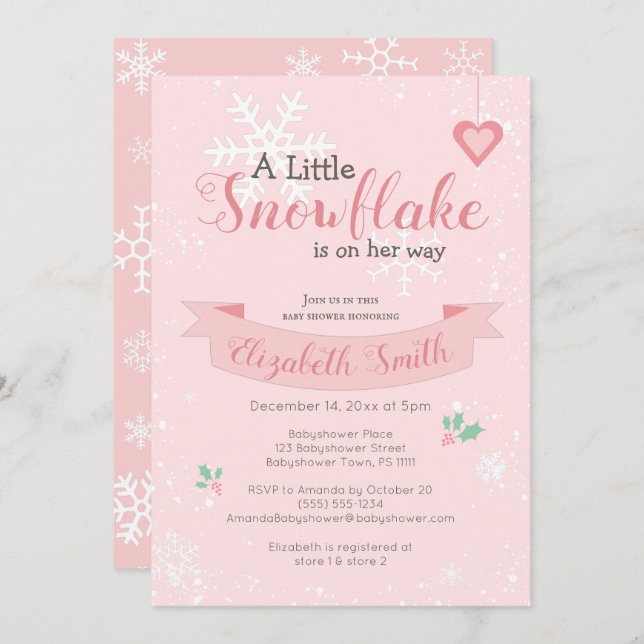 Little snowflake on the way babyshower invitation (Front/Back)