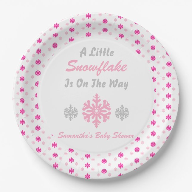 Little Snowflake On The Way Paper Plate (Front)