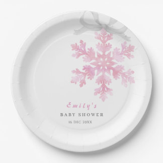 Little Snowflake Pink Baby Shower Paper Plate