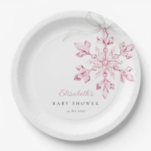 Little Snowflake Pink Baby Shower Paper Plate