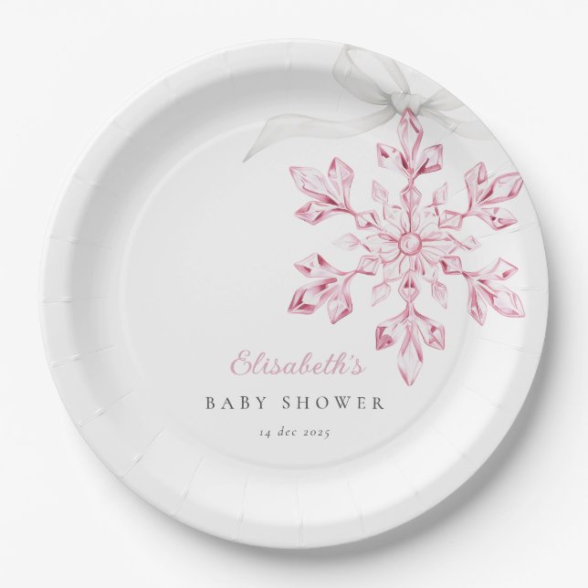Little Snowflake Pink Baby Shower Paper Plate (Front)