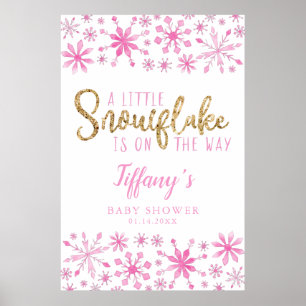 Little Snowflake Pink Baby Shower Welcome Sign