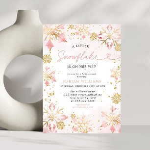 Little Snowflake Pink Floral Bear Baby Shower Invitation