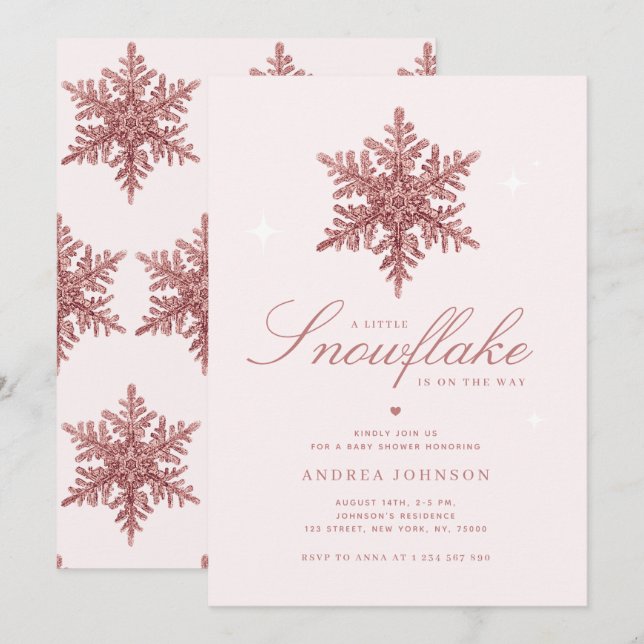 Little Snowflake Pink Glitter Girl Baby Shower Invitation (Front/Back)