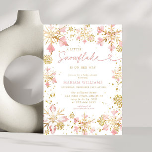 Little Snowflake Pink Gold Girl Baby Shower Invitation