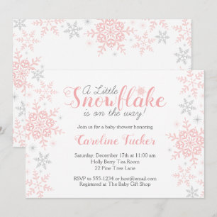 Little Snowflake Pink Silver Glitter Baby Shower Invitation
