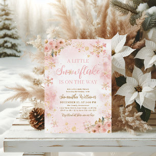 Little Snowflake Pink Winter Girl Baby Shower Invitation