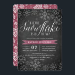 Little Snowflake Plum Chalkboard Baby Shower Invitation<br><div class="desc">Brrr! Frosty chic invitations for winter baby showers feature a white snowflake border on a rustic chalkboard background with plum purple watercolor accents. "A little snowflake is on the way" appears at the top in chic white calligraphy script lettering. Personalise with your baby girl shower details beneath using the template...</div>