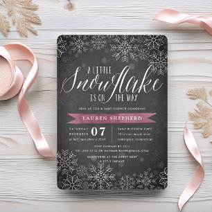 Little Snowflake Plum Chalkboard Baby Shower Invitation