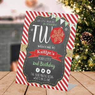 Little Snowflake Turning 2! Christmas 2nd Birthday Pedestal Sign