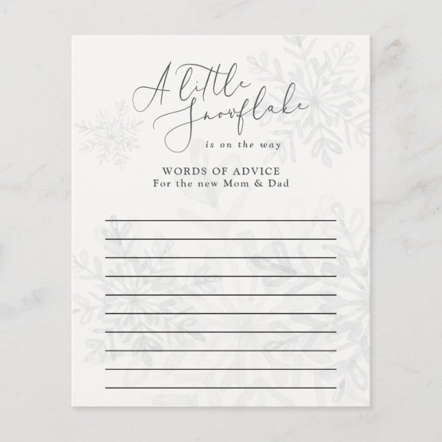 little snowflake winter baby shower advice words (Front)
