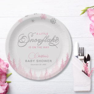 Little Snowflake Winter Baby Shower Paper Plate