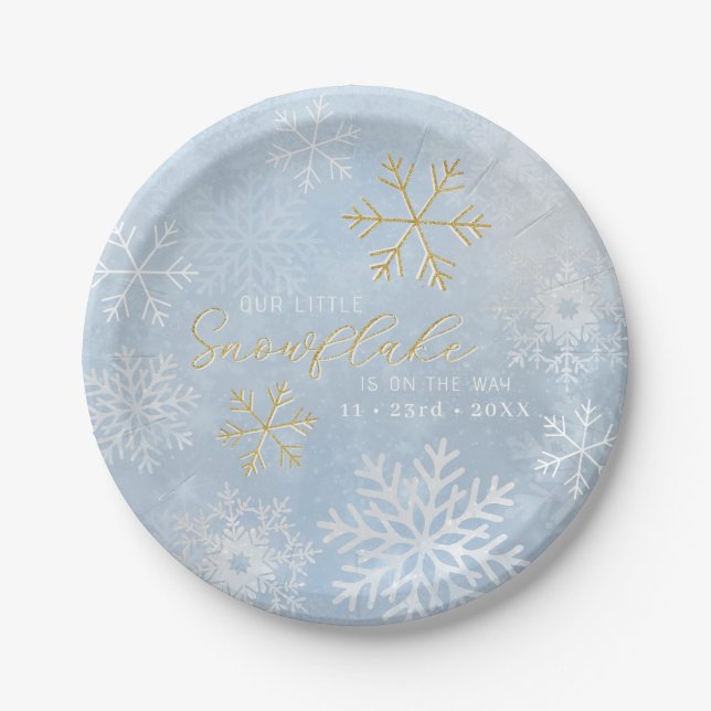 Little Snowflake Winter Baby Shower Plates (Front)