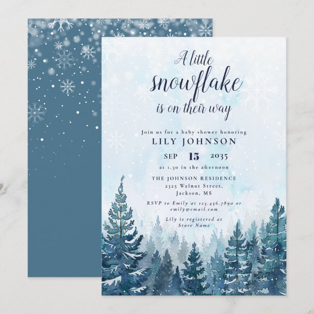 Little Snowflake Winter Forest Baby Shower Invitation (Front/Back)