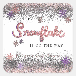 Little Snowflake Winter Girl Baby Shower Square Sticker