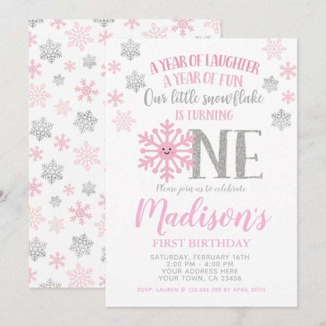 Little Snowflake, Winter ONEderland First Birthday Invitation (Front/Back)