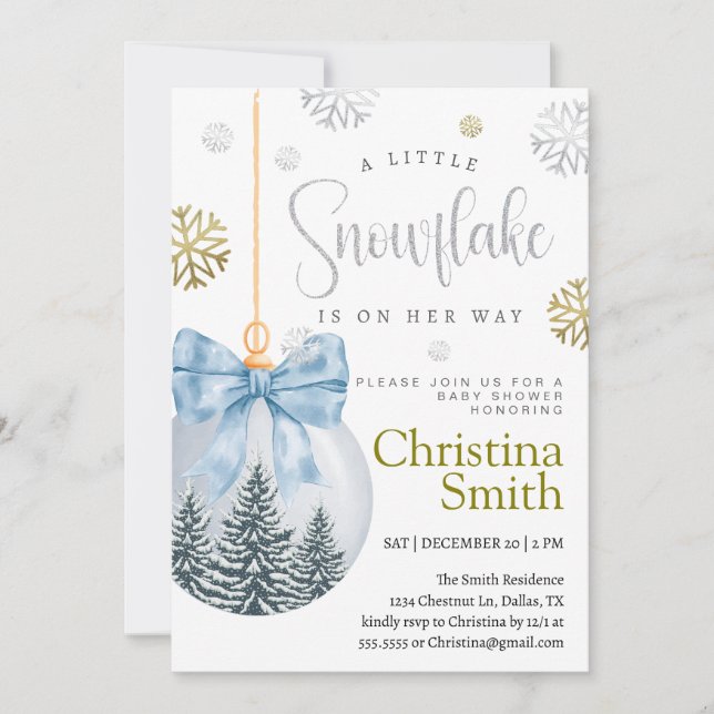Little Snowflake Winter Wonderland Baby Boy Shower Invitation (Front)