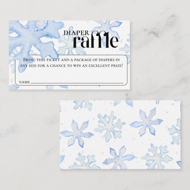 Little Snowflake Wintery Baby Shower Diaper Raffle Enclosure Card (Front/Back)