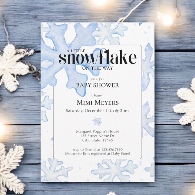 Little Snowflake Wintery Watercolor Baby Shower Invitation (Creator Uploaded)