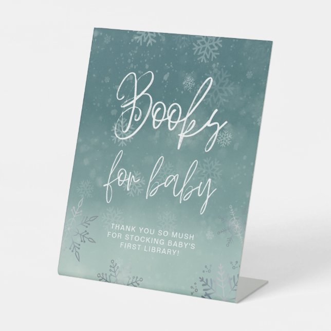 Little Snowflakes Baby Shower Books For Baby  Pedestal Sign (Front)