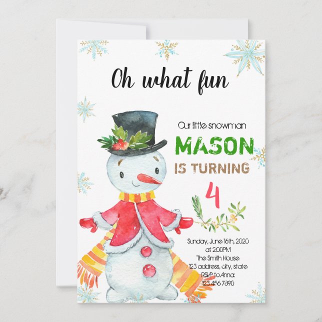 Little snowman birthday party invitation (Front)
