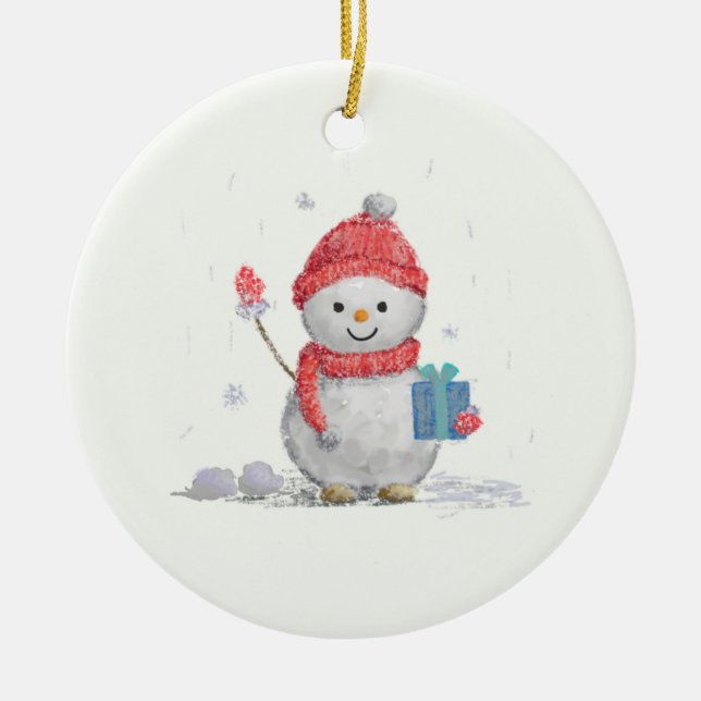 little snowman ceramic tree decoration (Front)