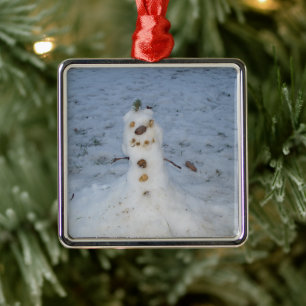 Little Snowman Pine Cone Nose Metal Tree Decoration
