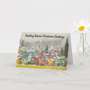 Little Snowy Village Art Christmas Holiday Card