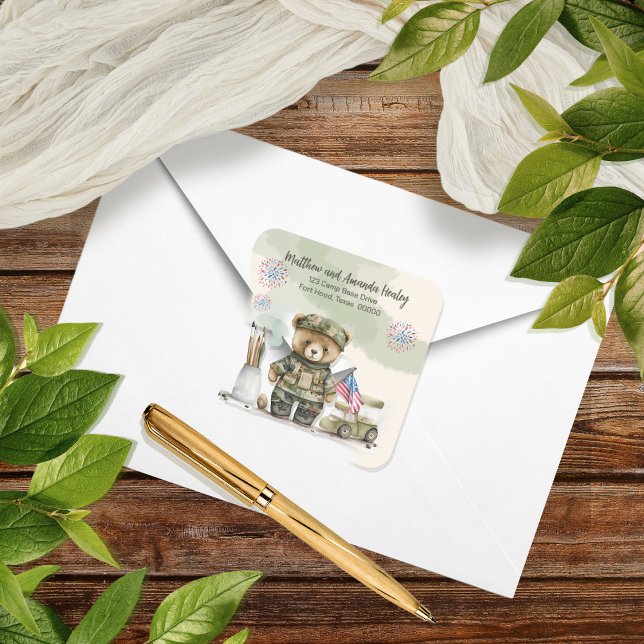 Little Soldier Boy Teddy Bear Return Address Square Sticker (Creator Uploaded)