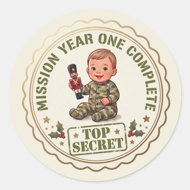 Little Soldier First Birthday Sticker (Front)