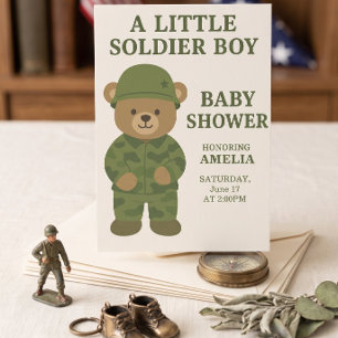 Little Soldier Teddy Bear Boy Baby Shower Invite
