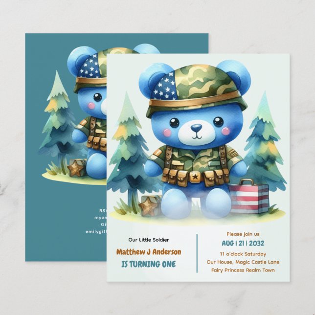 Little Soldier Turning ONE - US Boys 1st Birthday (Front/Back)