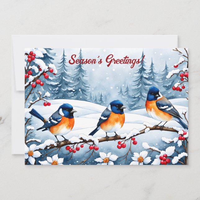 Little Songbirds in a Snowy Landscape Christmas Holiday Card (Front)