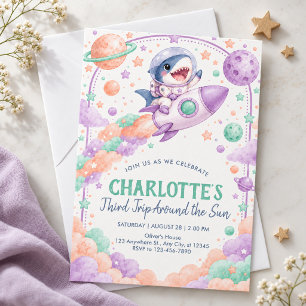 Little Space Explorer Shark 3rd Birthday Invitation